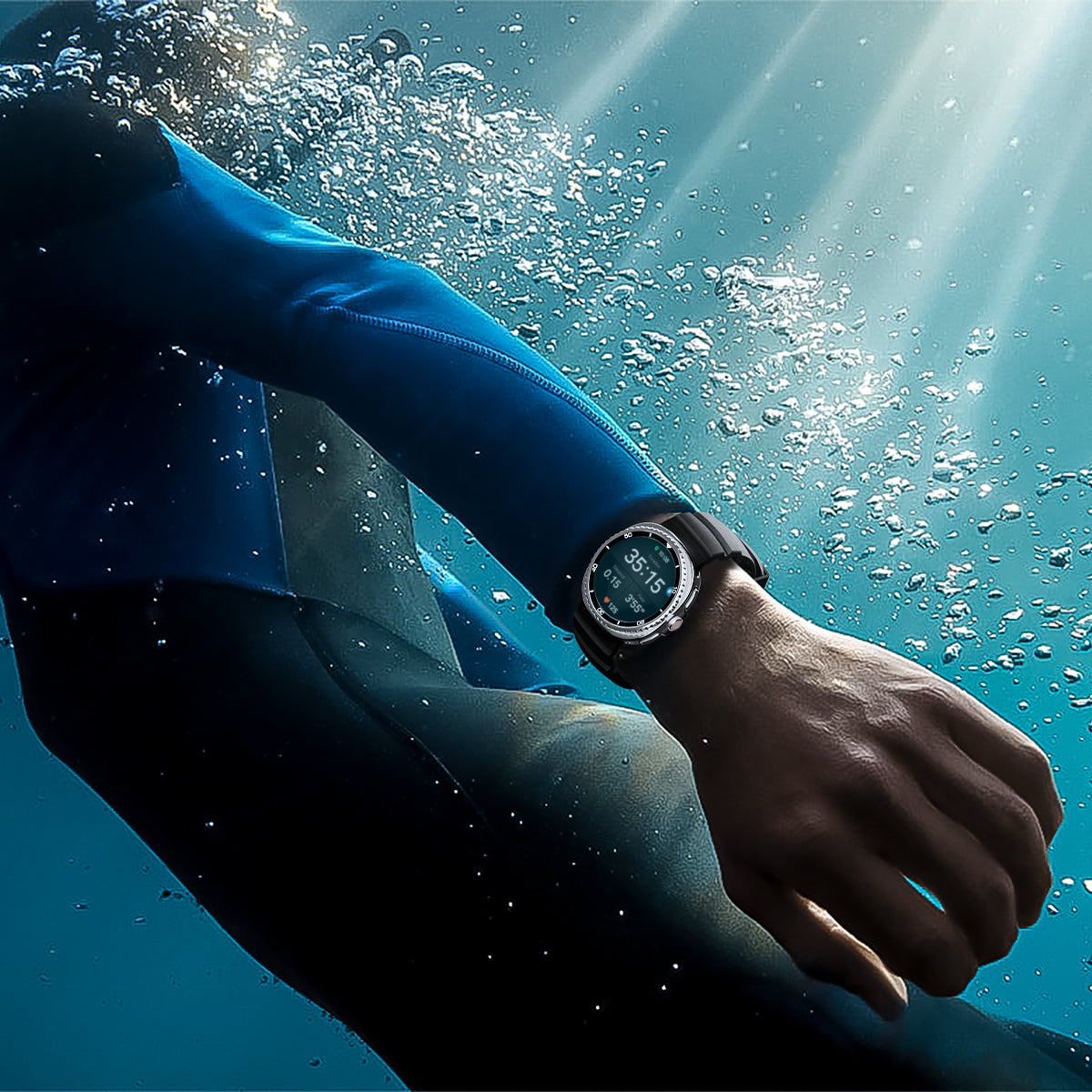 AMP10151 - Galaxy Watch 9 Series WBS2 in black showing use in the water