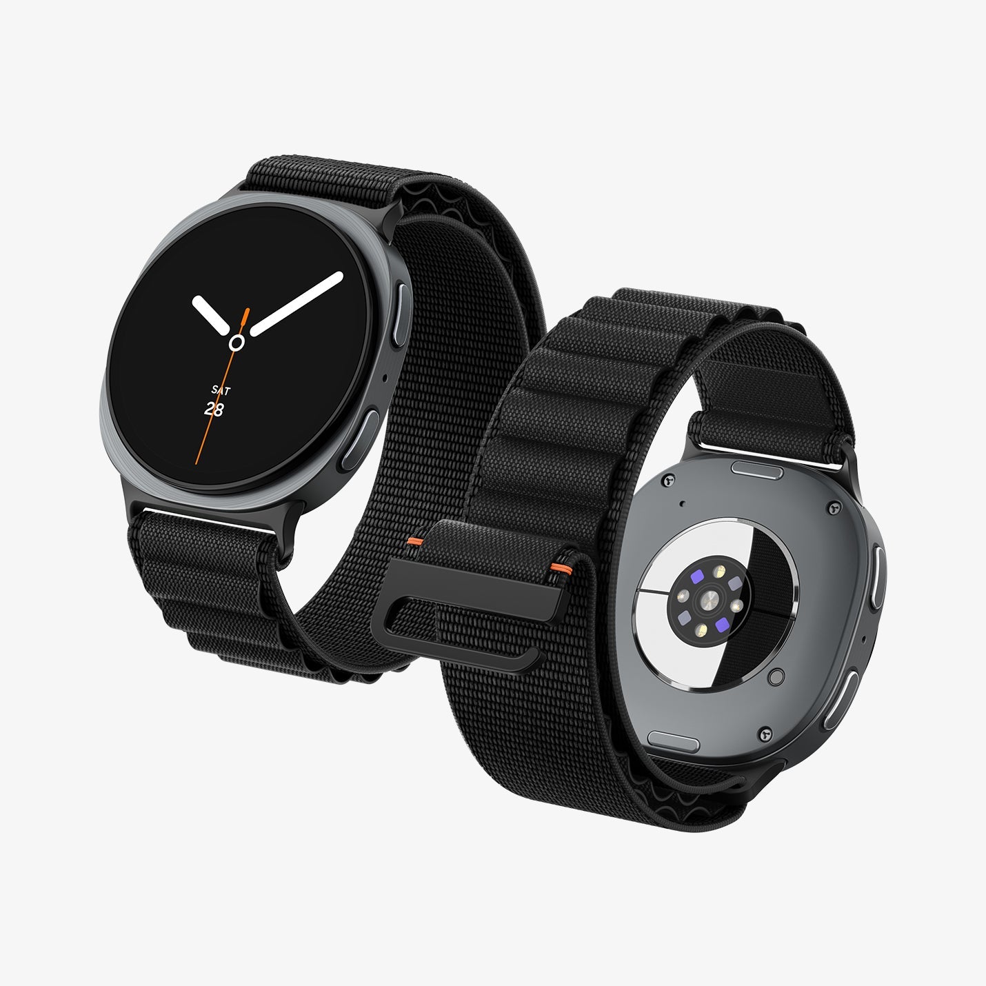 AMP11607 - Galaxy Watch 9 Series WBF1 showing two Galaxy Watch 9 watches side by side, front face and back with sensor module and band