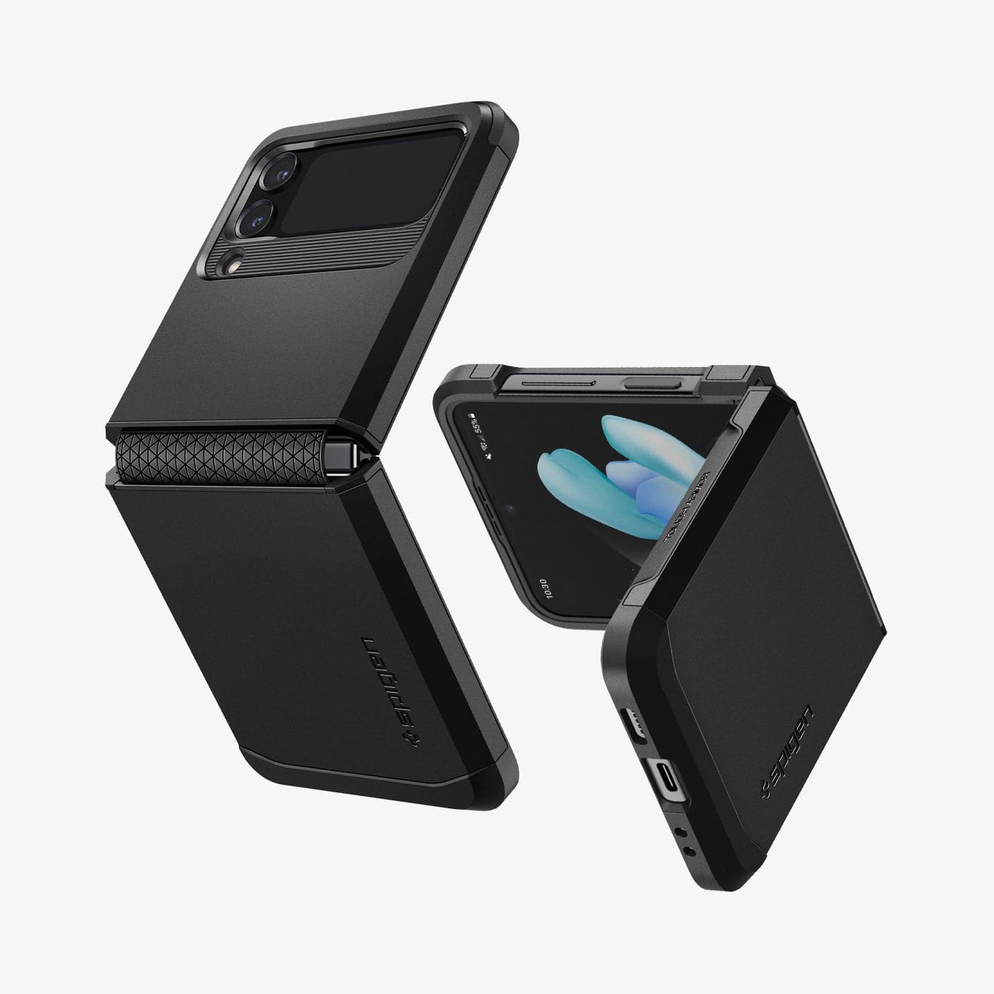 ACS05111 - Galaxy Z Flip 4 Case Tough Armor in black showing the back, sides and partial front