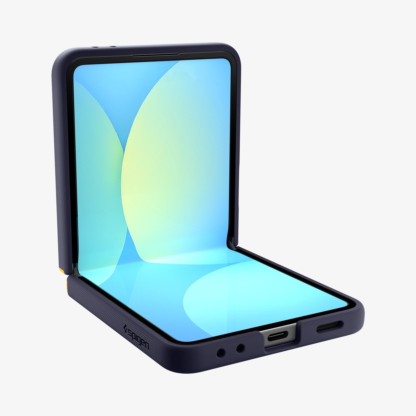ACS09563 - Galaxy Z Flip 7 Case Nano Pop (MagFit) in blueberry navy showing the front, side and bottom with device half open