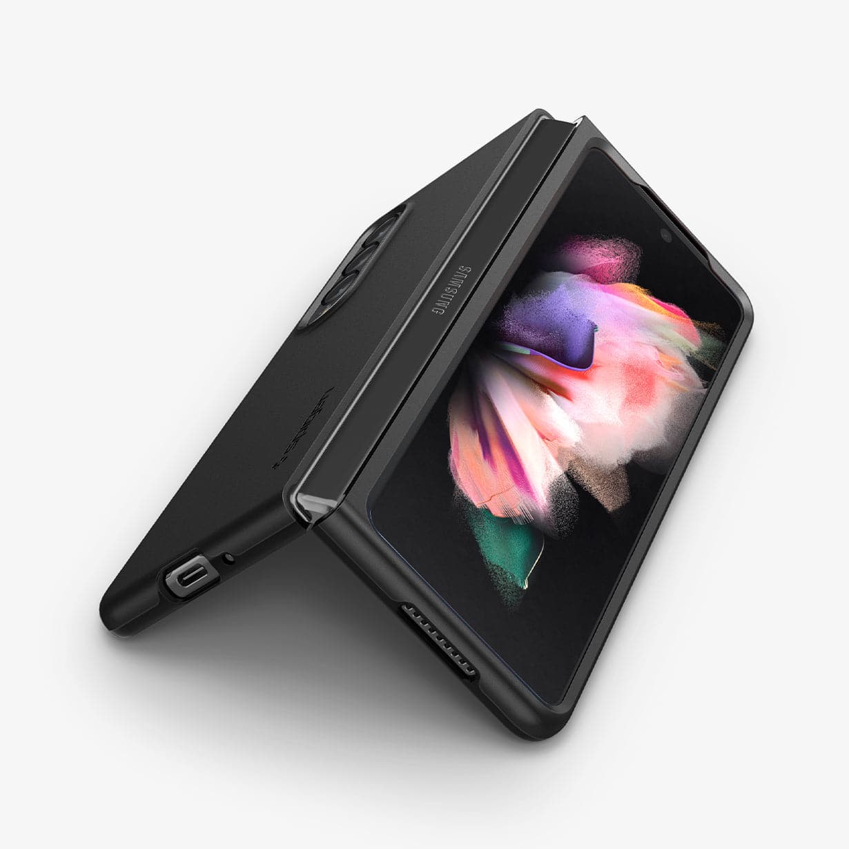ACS03075 - Galaxy Z Fold 3 Case Thin Fit in black showing the back, front, spine, and bottom
