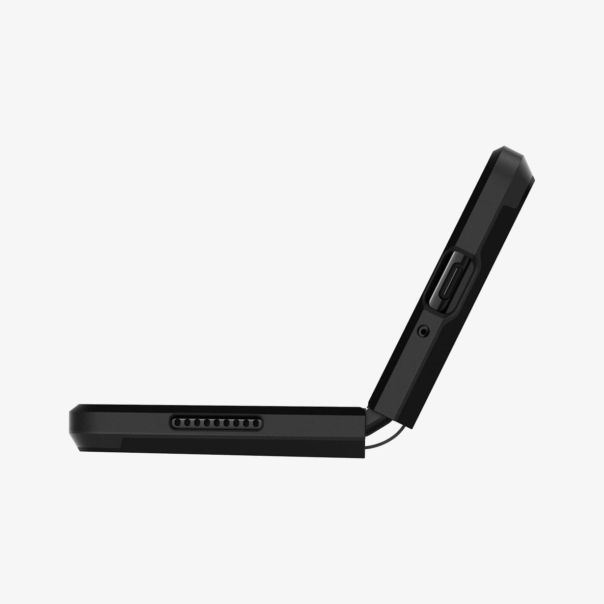 ACS03077 - Galaxy Z Fold 3 Case Tough Armor in black showing the bottom with device halfway open