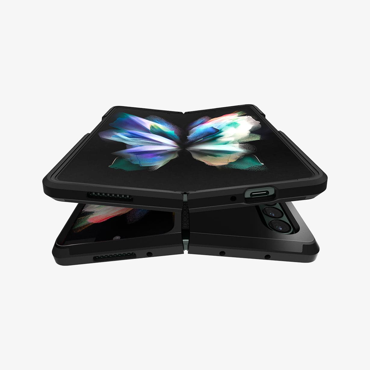 ACS03077 - Galaxy Z Fold 3 Case Tough Armor in black showing the inside, bottom, top and partial front and back