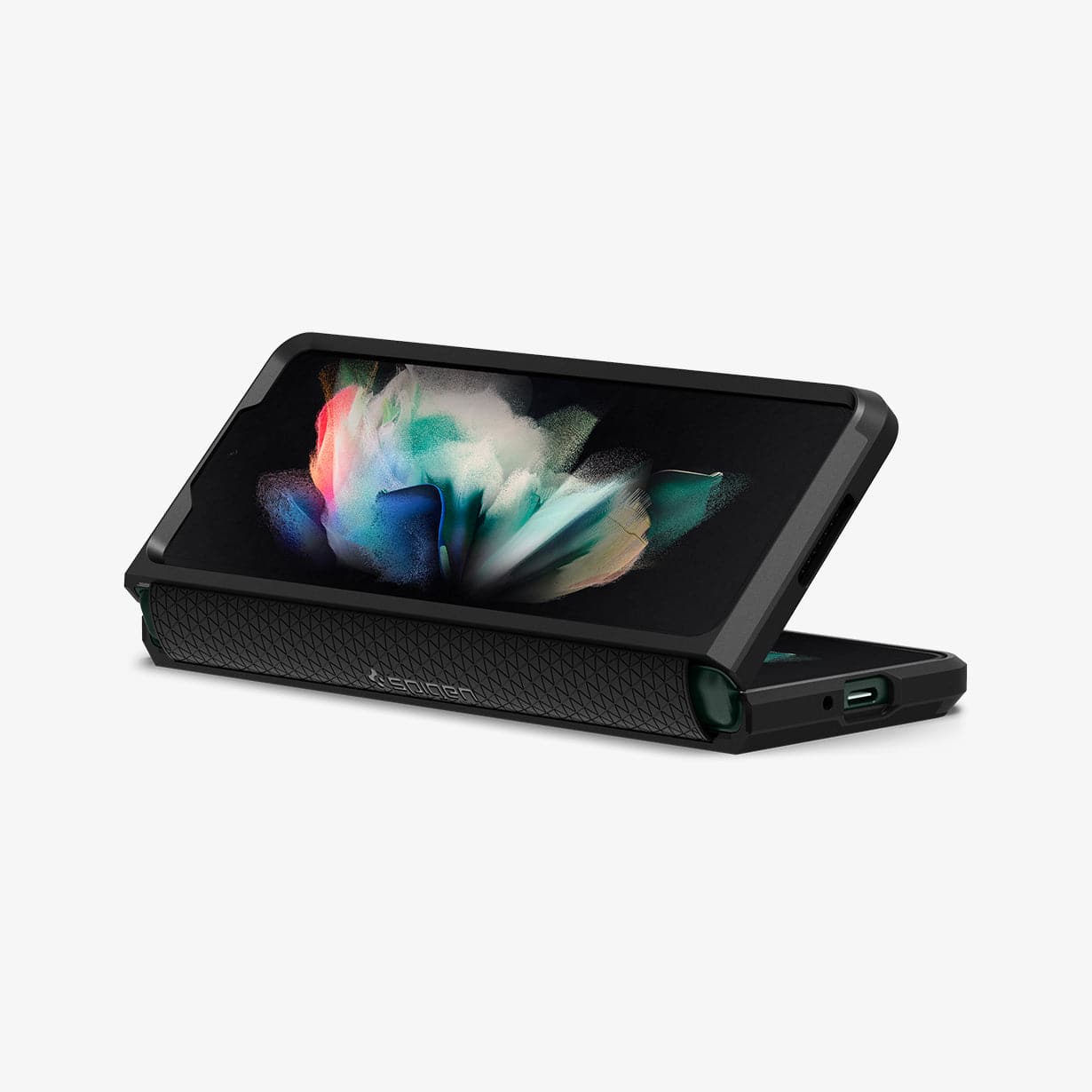 ACS03077 - Galaxy Z Fold 3 Case Tough Armor in black showing the front, bottom, and hinge