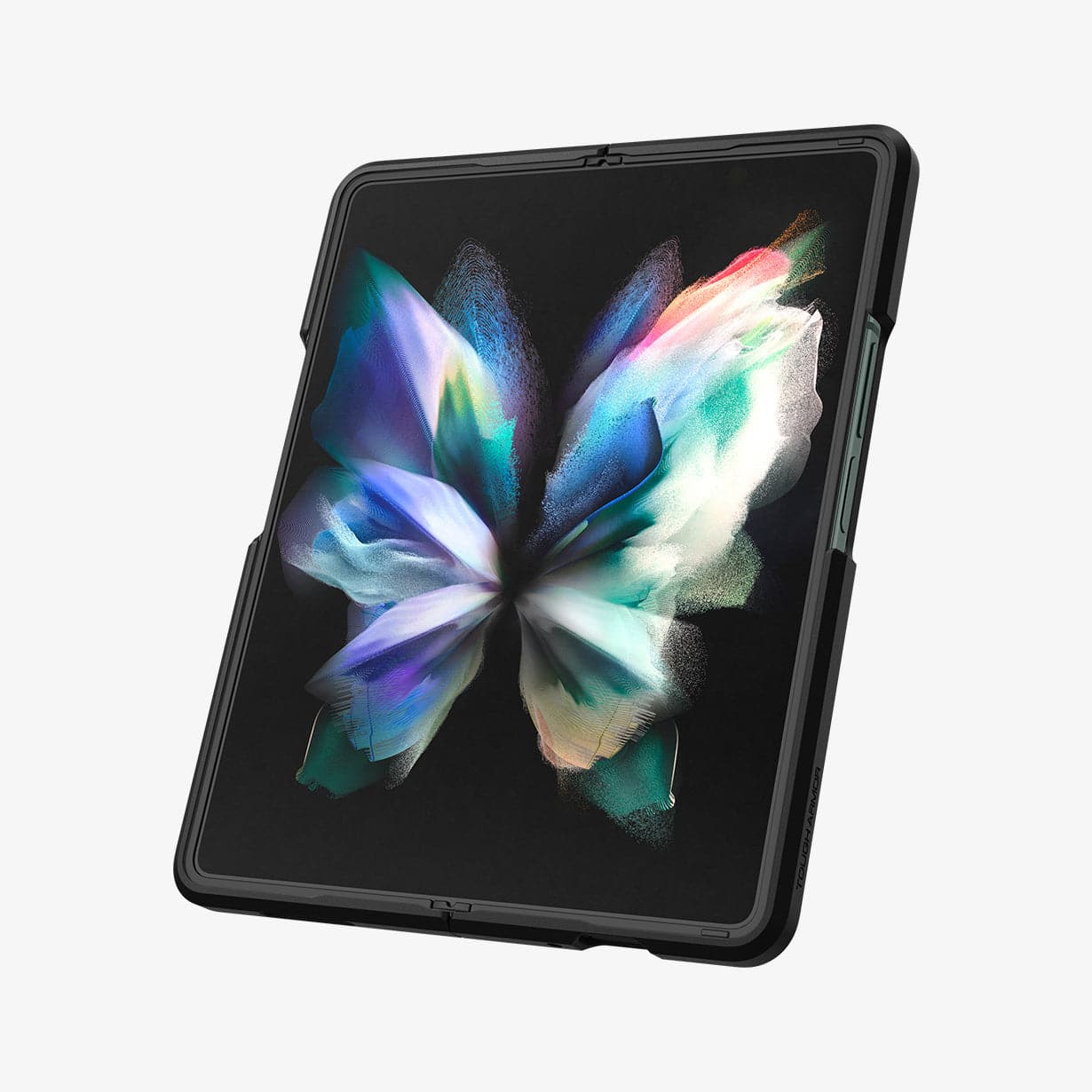 ACS03077 - Galaxy Z Fold 3 Case Tough Armor in black showing the inside and side with device fully open