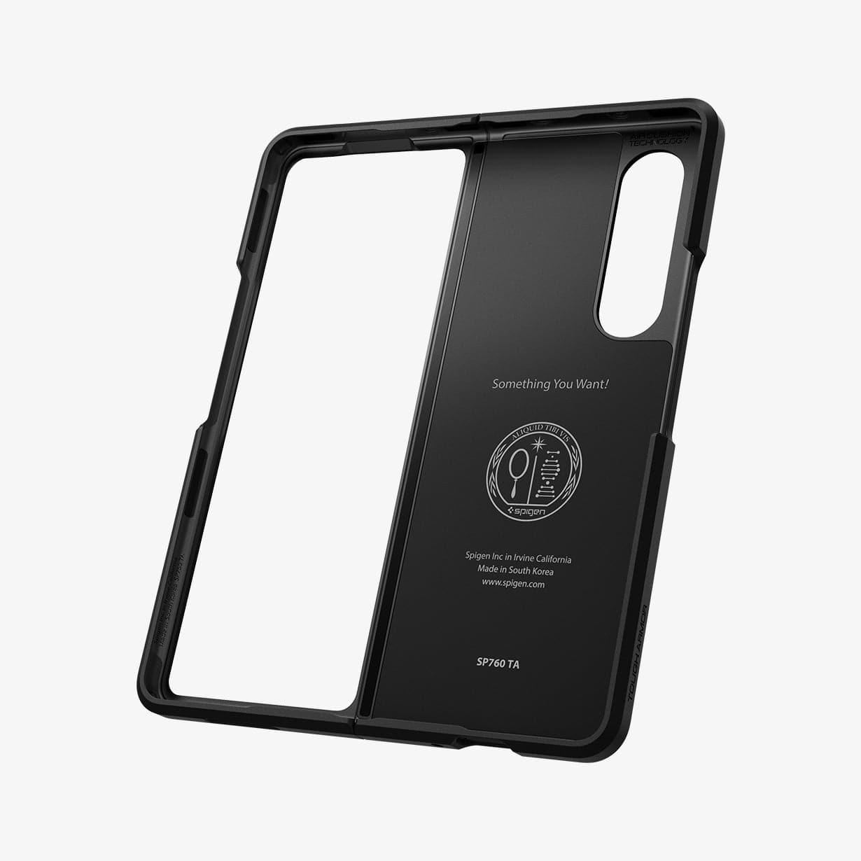 ACS03077 - Galaxy Z Fold 3 Case Tough Armor in black showing the inside and side with no device in case