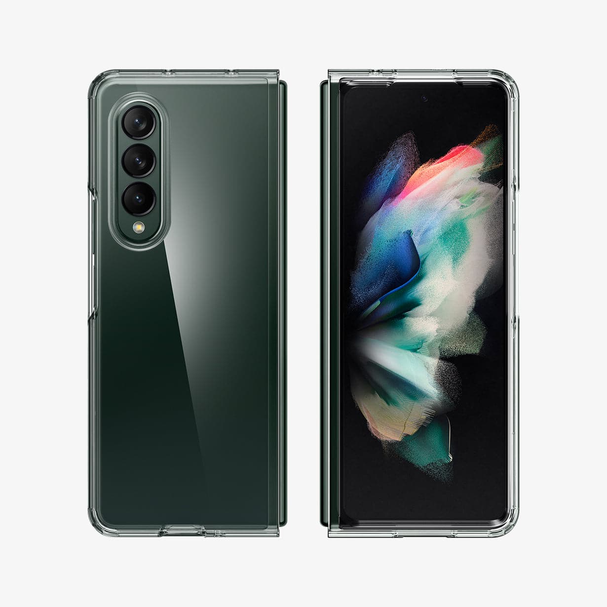 ACS02959 - Galaxy Z Fold 3 Case Ultra Hybrid in crystal clear showing the back and front with space in between