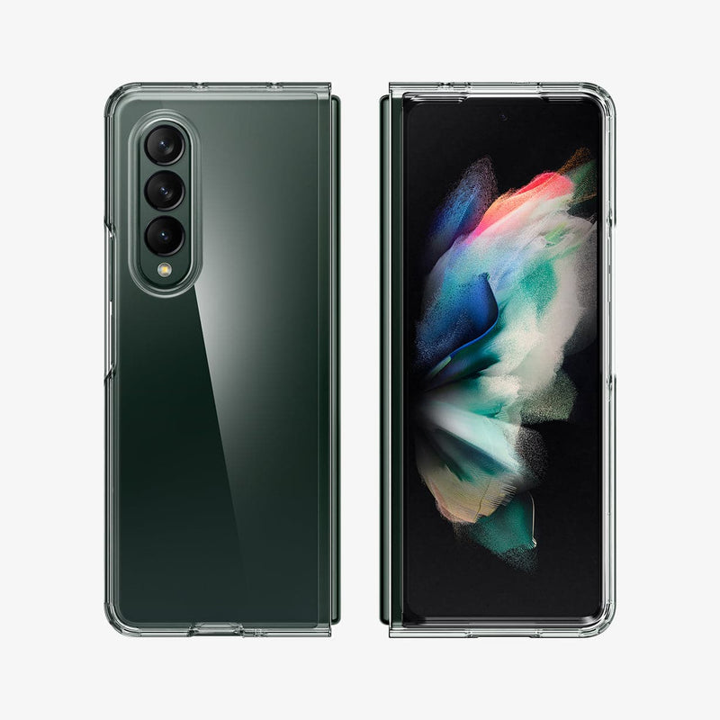 ACS02959 - Galaxy Z Fold 3 Case Ultra Hybrid in crystal clear showing the back and front with space in between