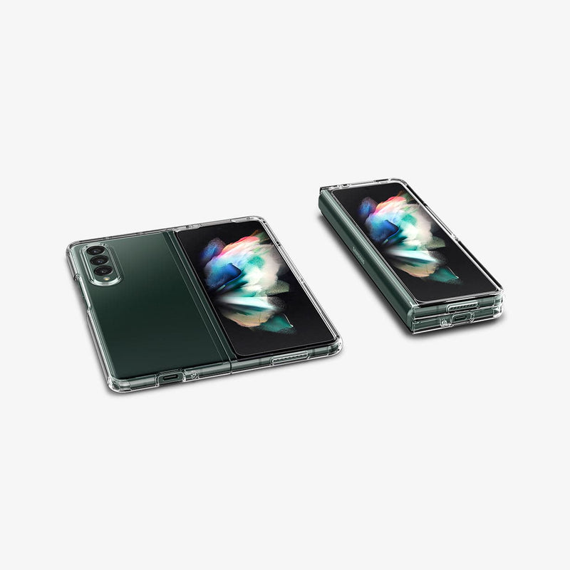 ACS02959 - Galaxy Z Fold 3 Case Ultra Hybrid in crystal clear showing the back, front and bottom