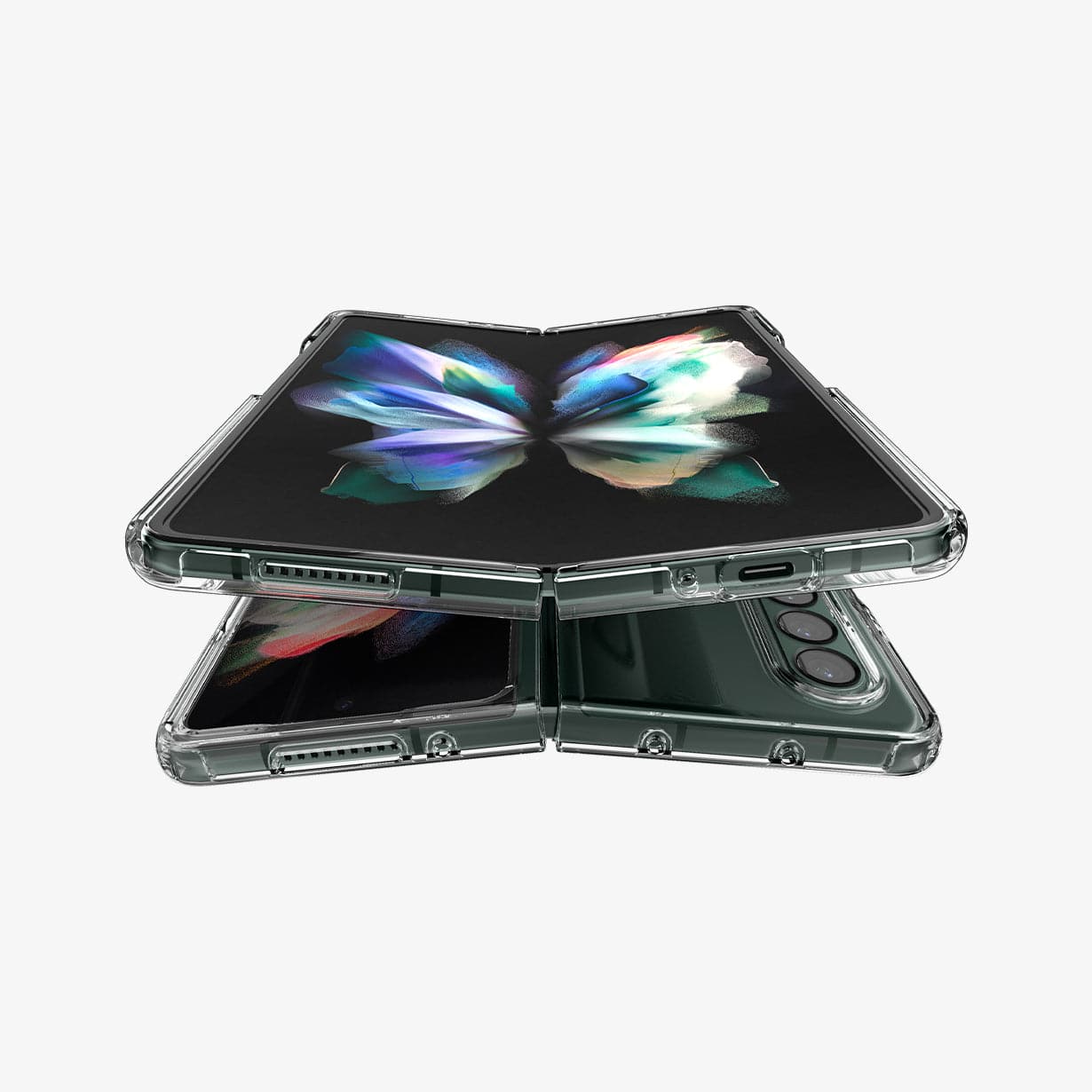 ACS02959 - Galaxy Z Fold 3 Case Ultra Hybrid in crystal clear showing the inside, bottom, top, partial back and partial front