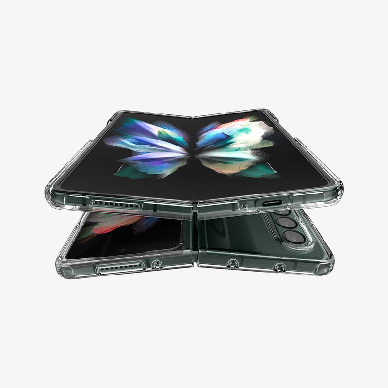 ACS02959 - Galaxy Z Fold 3 Case Ultra Hybrid in crystal clear showing the inside, bottom, top, partial back and partial front