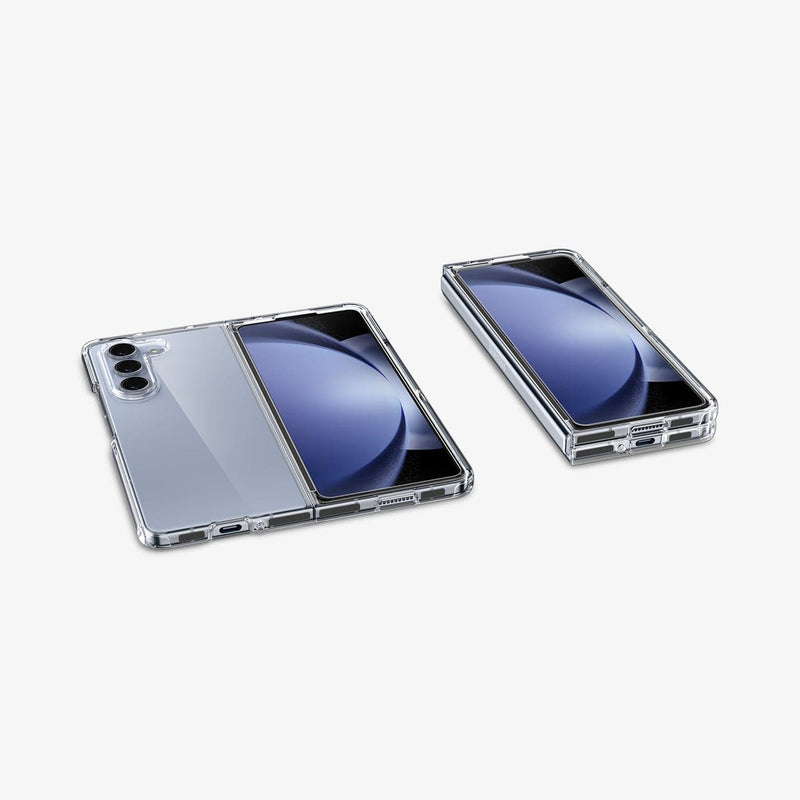 ACS06224 - Galaxy Z Fold 5 Case Ultra Hybrid in crystal clear showing the back and front of one device and front folded on another