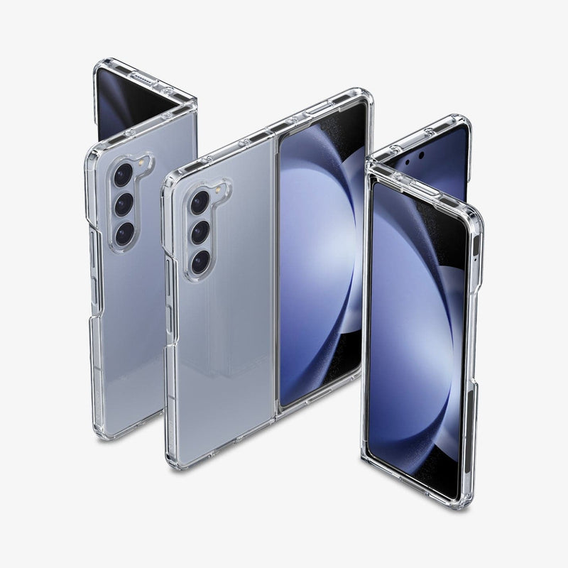 ACS06224 - Galaxy Z Fold 5 Case Ultra Hybrid in crystal clear showing the back and front on multiple devices