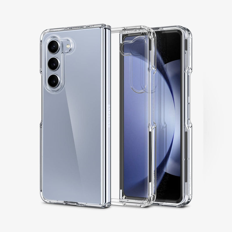 ACS06224 - Galaxy Z Fold 5 Case Ultra Hybrid in crystal clear showing the back, inside and front