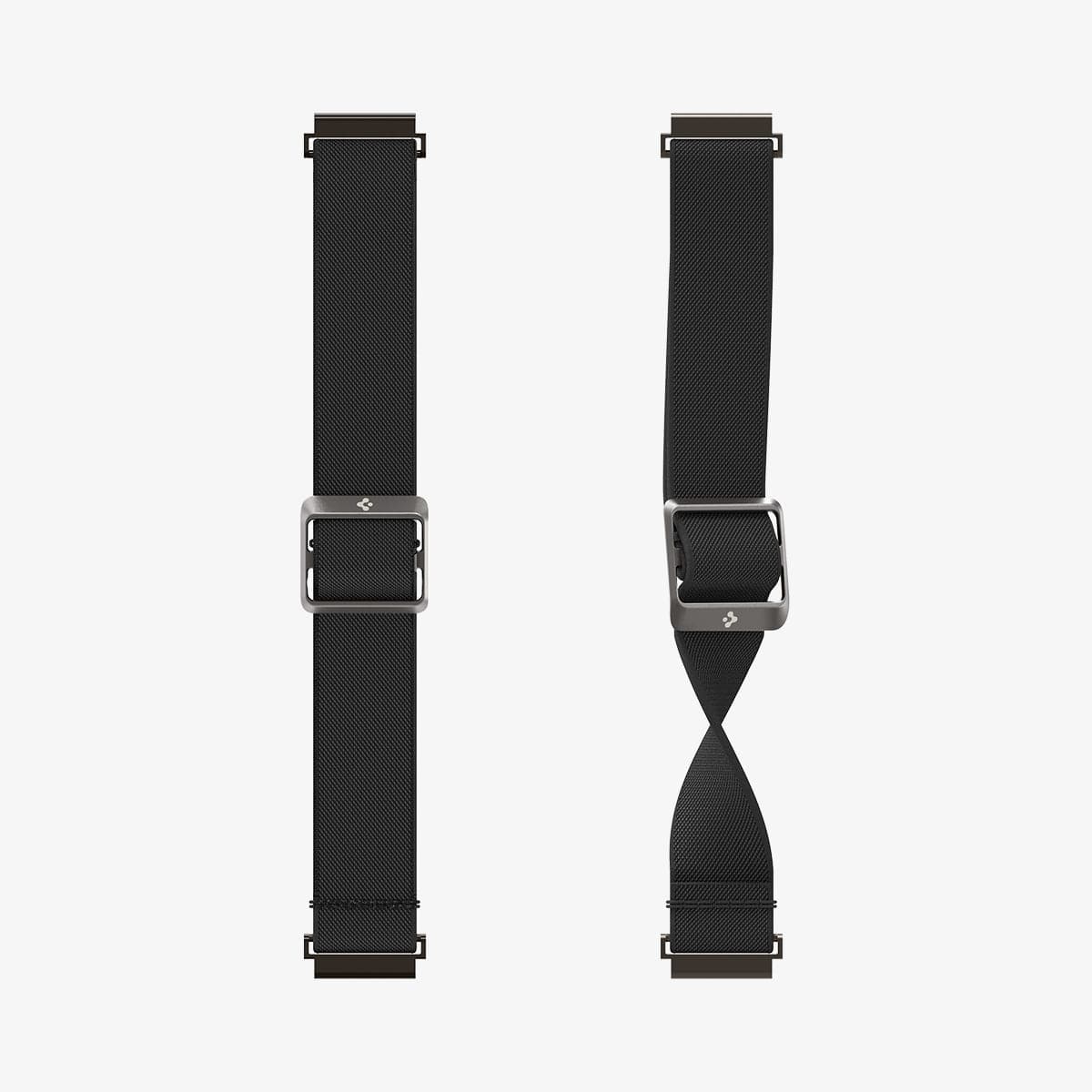 AMP04040 - Galaxy Watch Band Lite Fit (20mm) in black showing two watch bands laid out flat and one bending to show the flexibility