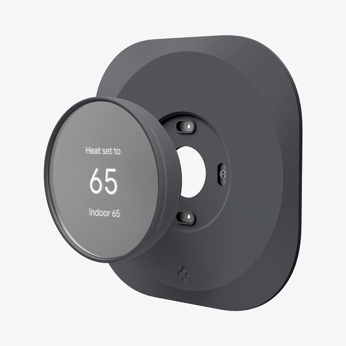 AHP02762 - Google Nest Thermostat Wall Plate in charcoal showing the google nest hovering in front of wall plate