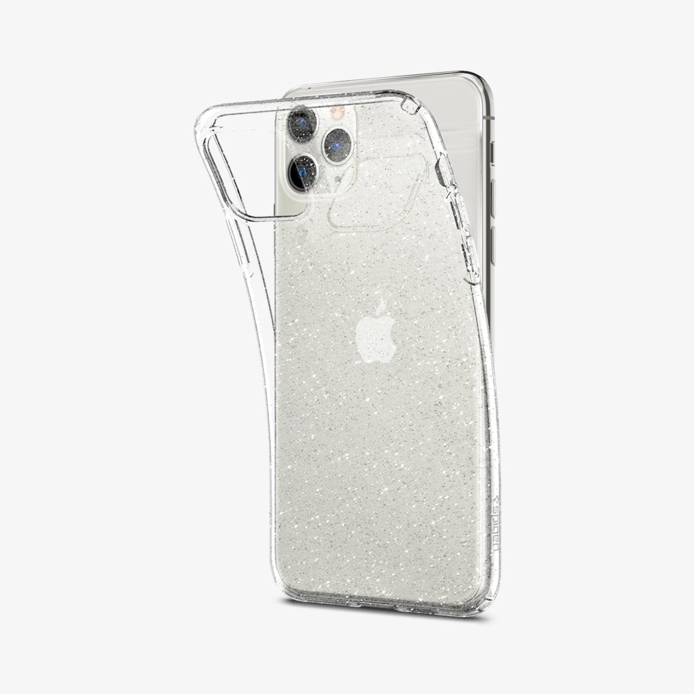 075CS27131 - iPhone 11 Pro Max Case Liquid Crystal Glitter in crystal quartz showing the back with case bending away from device