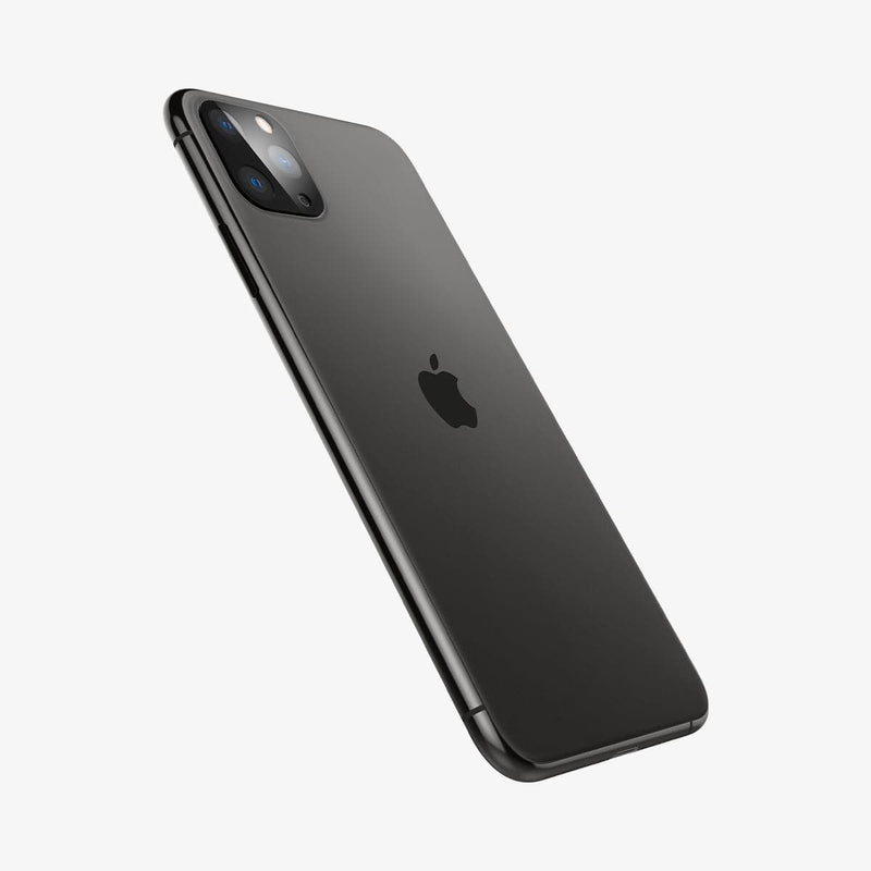 AGL00500 - iPhone 11 Pro / Pro Max Full Cover Lens Protector in black showing the front and side installed onto device