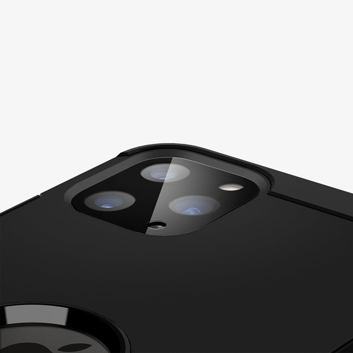 AGL00500 - iPhone 11 Pro / Pro Max Full Cover Lens Protector in black showing the back of device zoomed in on camera lens