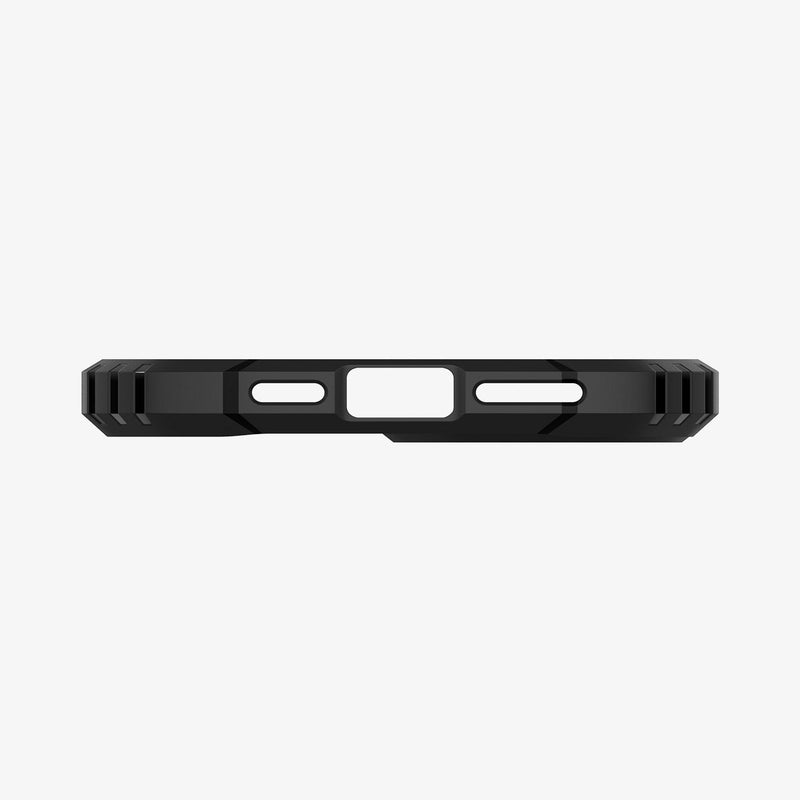 ACS02636 - iPhone 12 Pro Max Case Nitro Force in matte black showing the bottom with precise cutouts