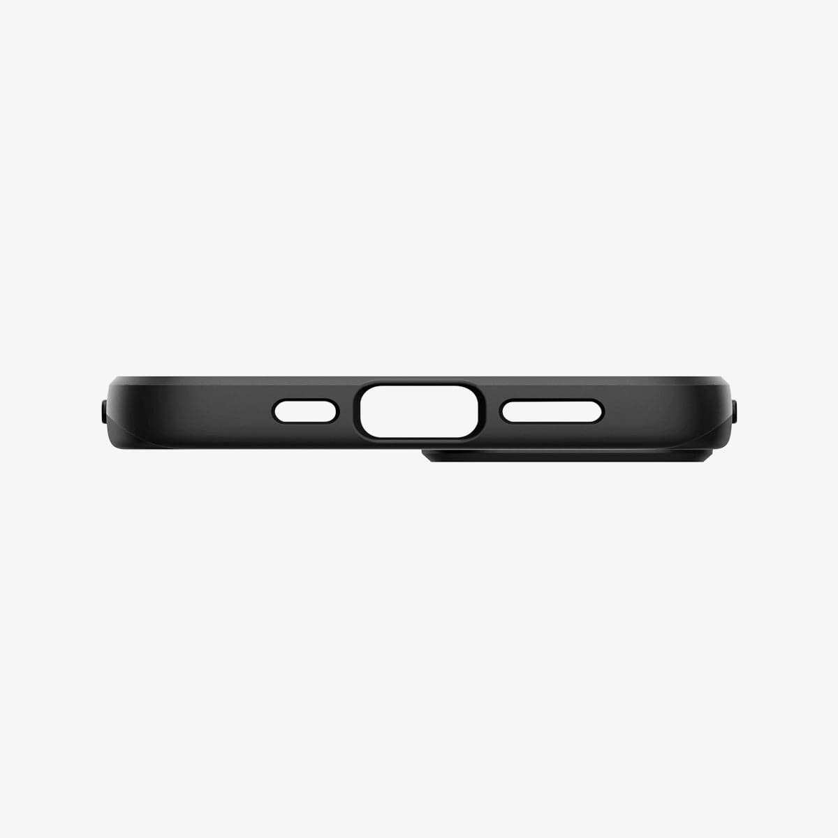 ACS03677 - iPhone 13 Case Thin Fit in black showing the bottom with precise cutouts