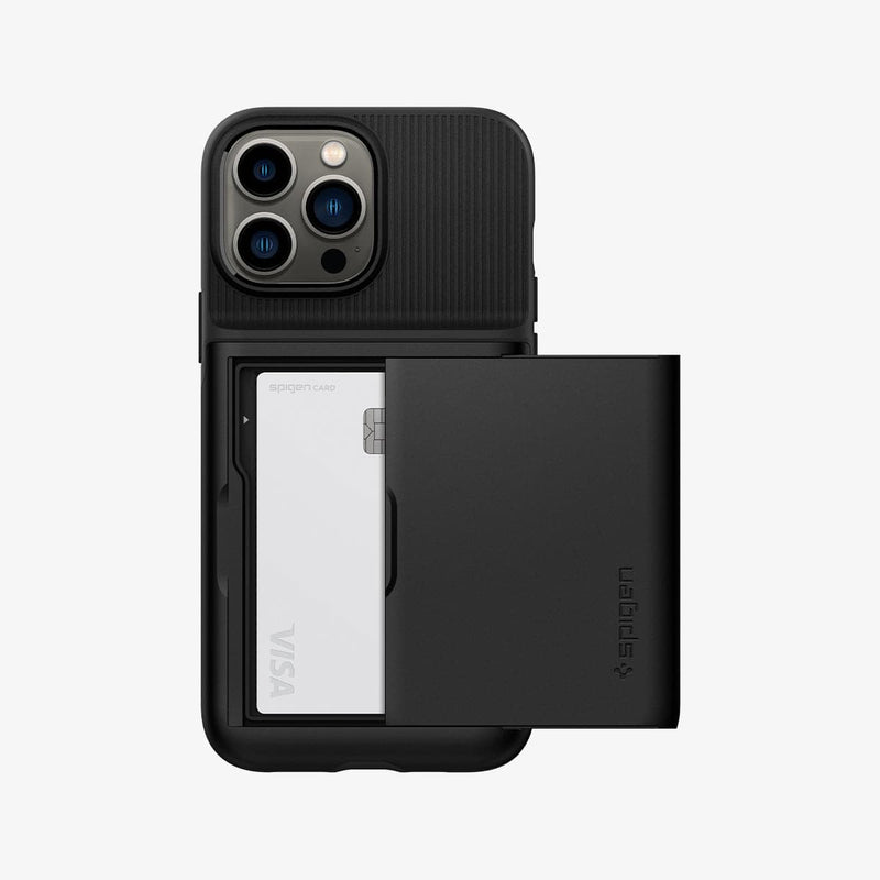 ACS03218 - iPhone 13 Pro Max Case Slim Armor CS in black showing the back with card in slot