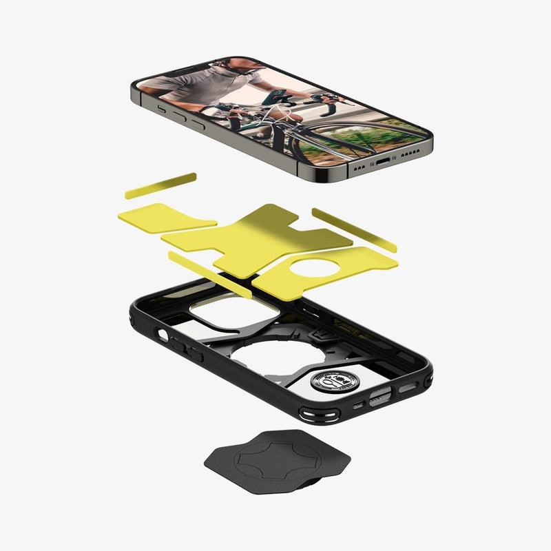 ACS03741 - iPhone 13 Pro Max Bike Mount Case + Gearlock MF100 showing the multiple layers of case below the device