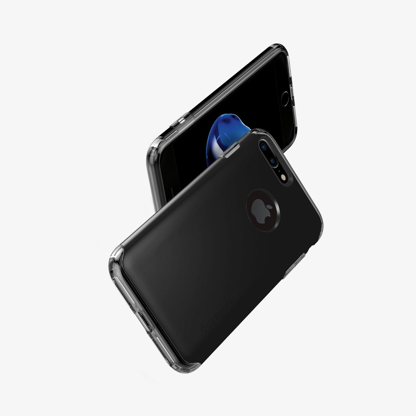 043CS20850 - iPhone 7 Plus Case Hybrid Armor in Black showing the back and next to it, a device facing front inclined with each other