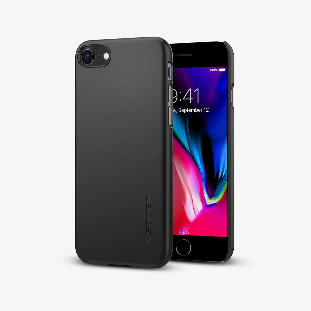042CS20427 - iPhone 7 Series Thin Fit Case in Black showing the back and partial front
