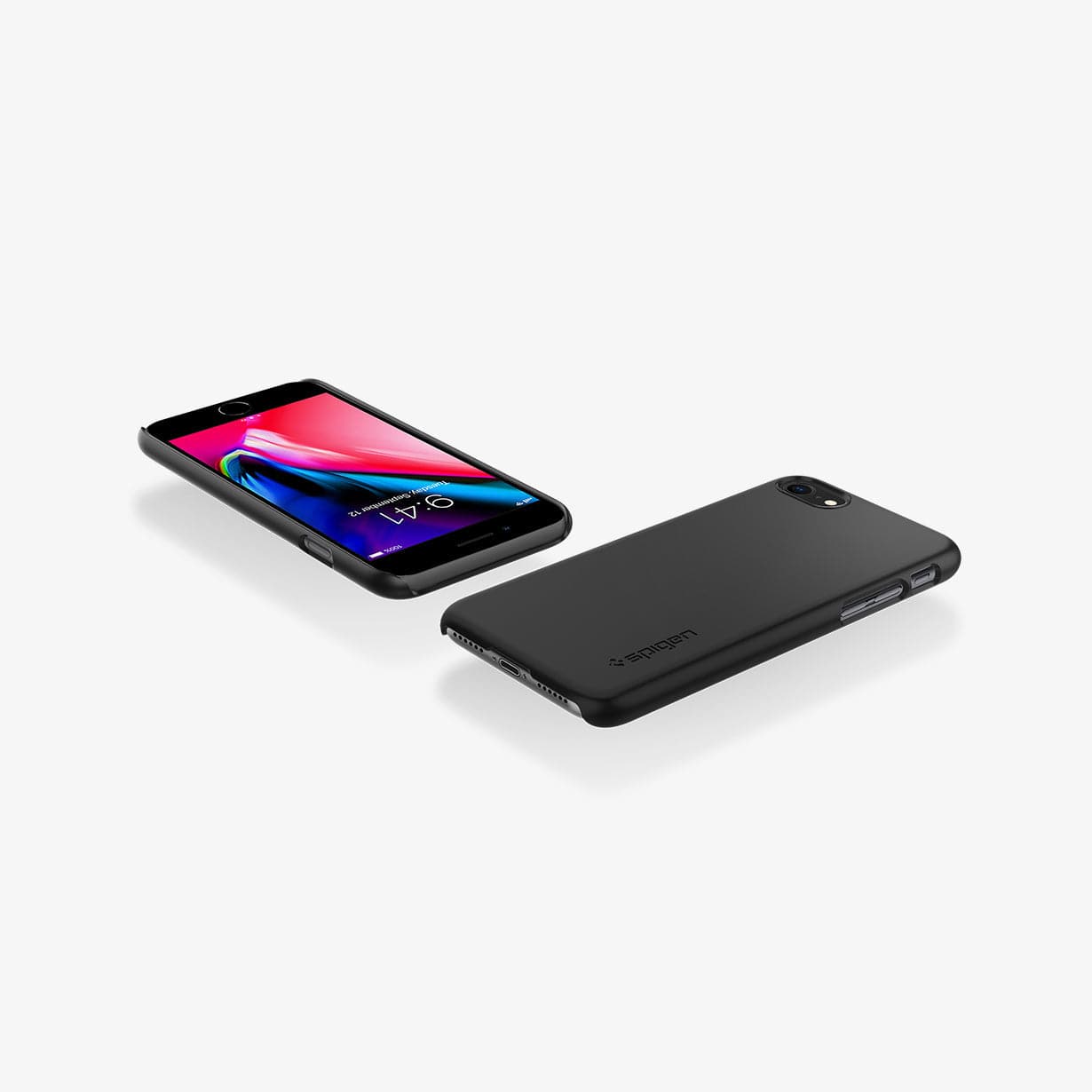 042CS20427 - iPhone 8 Series Thin Fit Case in Black showing the front and back, partial sides, flat