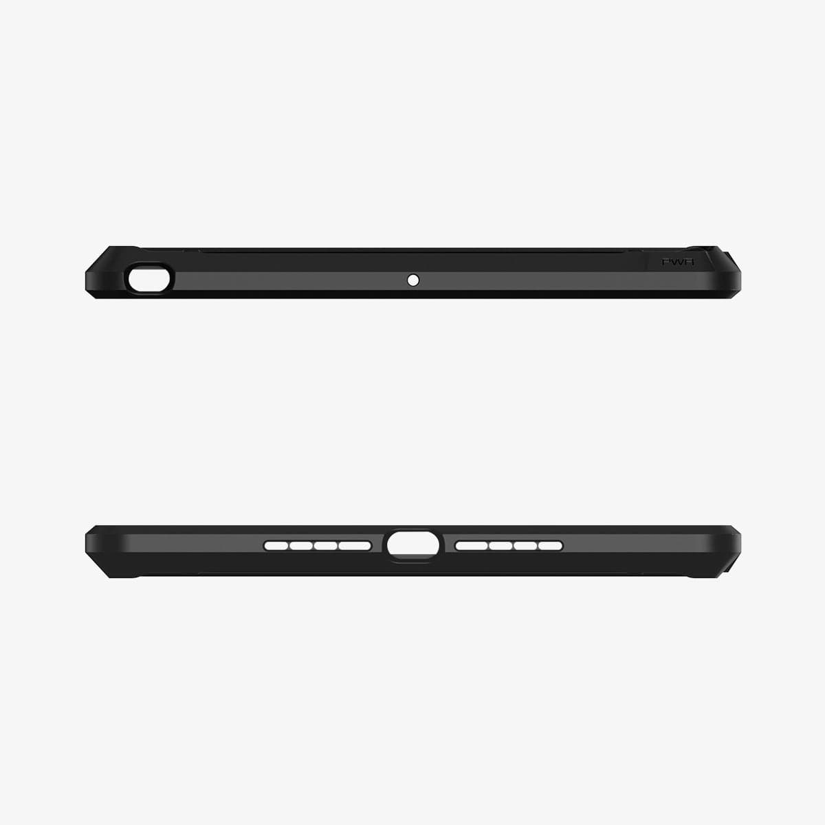 ACS00377 - iPad 10.2" Case Tough Armor Tech in black showing the top and bottom with precise cutouts