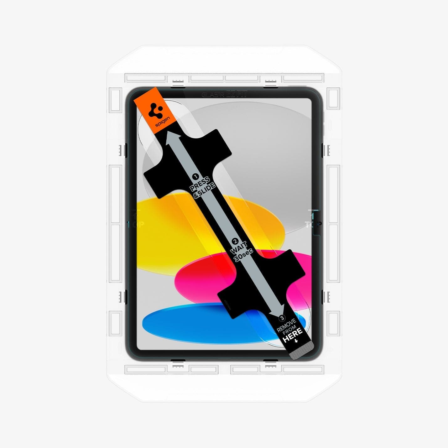 AGL05554 - iPad 10.9" Screen Protector EZ FIT GLAS.tR showing the front with ez fit tray installed onto device
