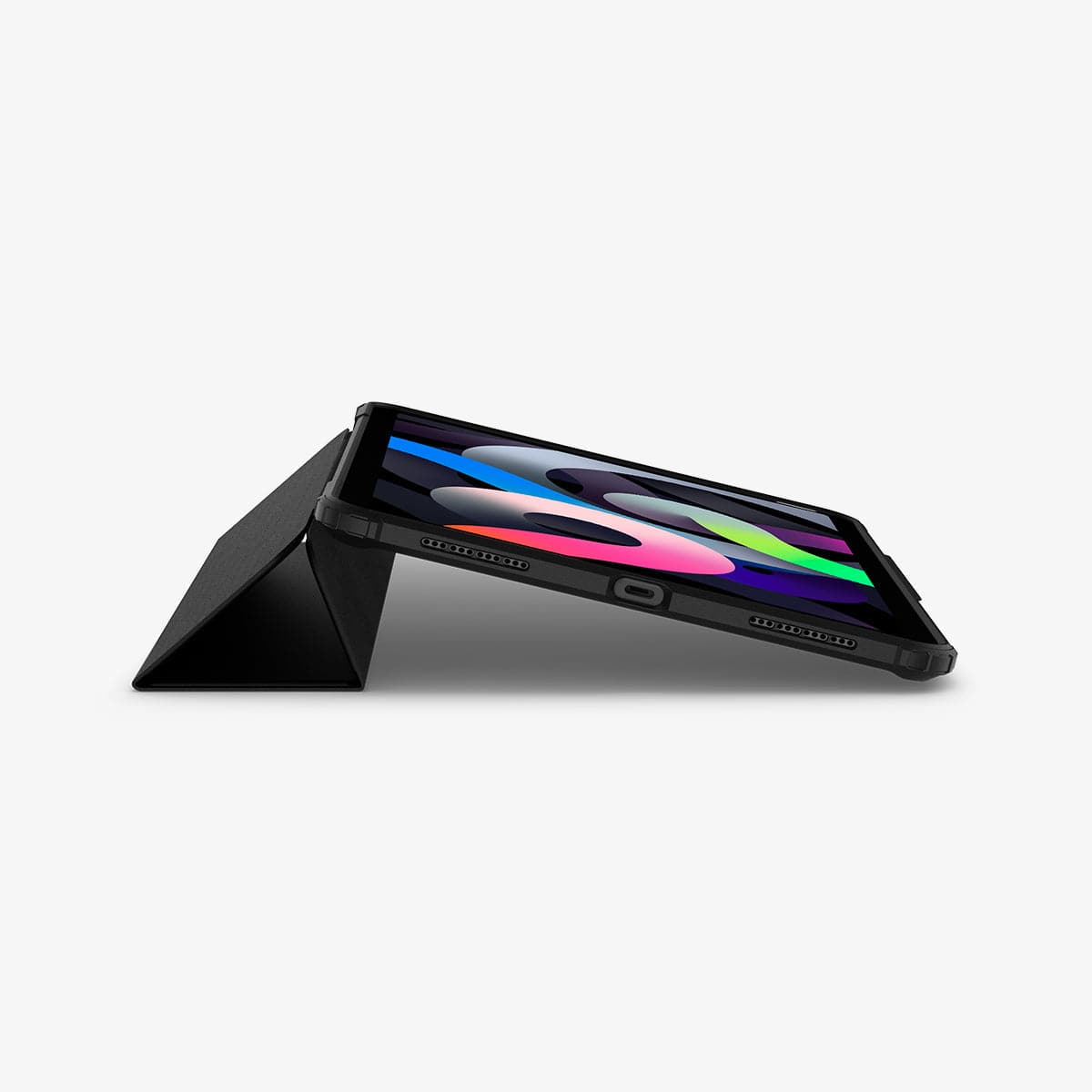 ACS05281 - iPad Air 10.9" (2022 / 2020) Case Ultra Hybrid Pro in black showing the side and partial front with device propped up by built in kickstand