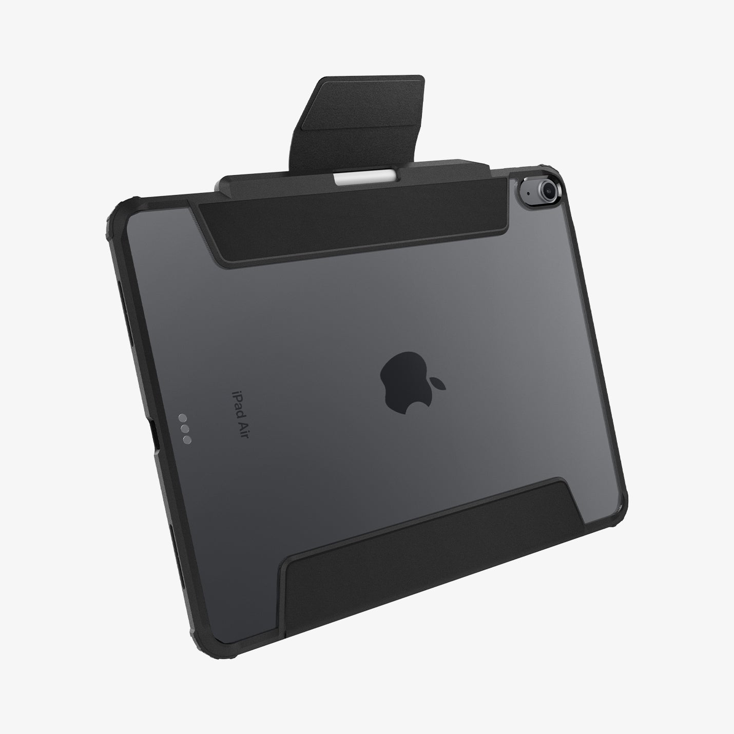 ACS07674 - iPad Air 12.9-inch Case Ultra Hybrid Pro in Black showing the back and bottom with cover flap open