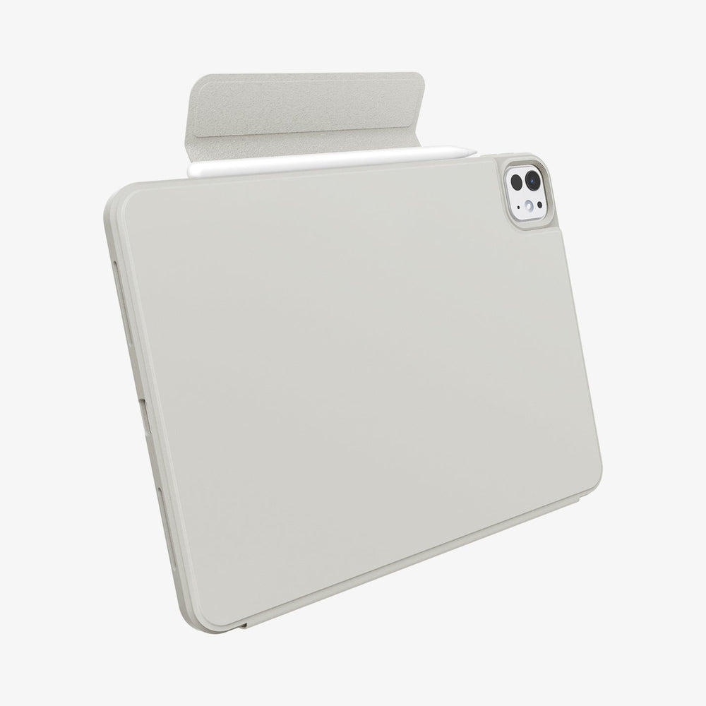 ACS08490 - iPad Pro 11-inch (2024) Case Air Skin Pro OneTap in Gray showing the back, with stylus pen attached