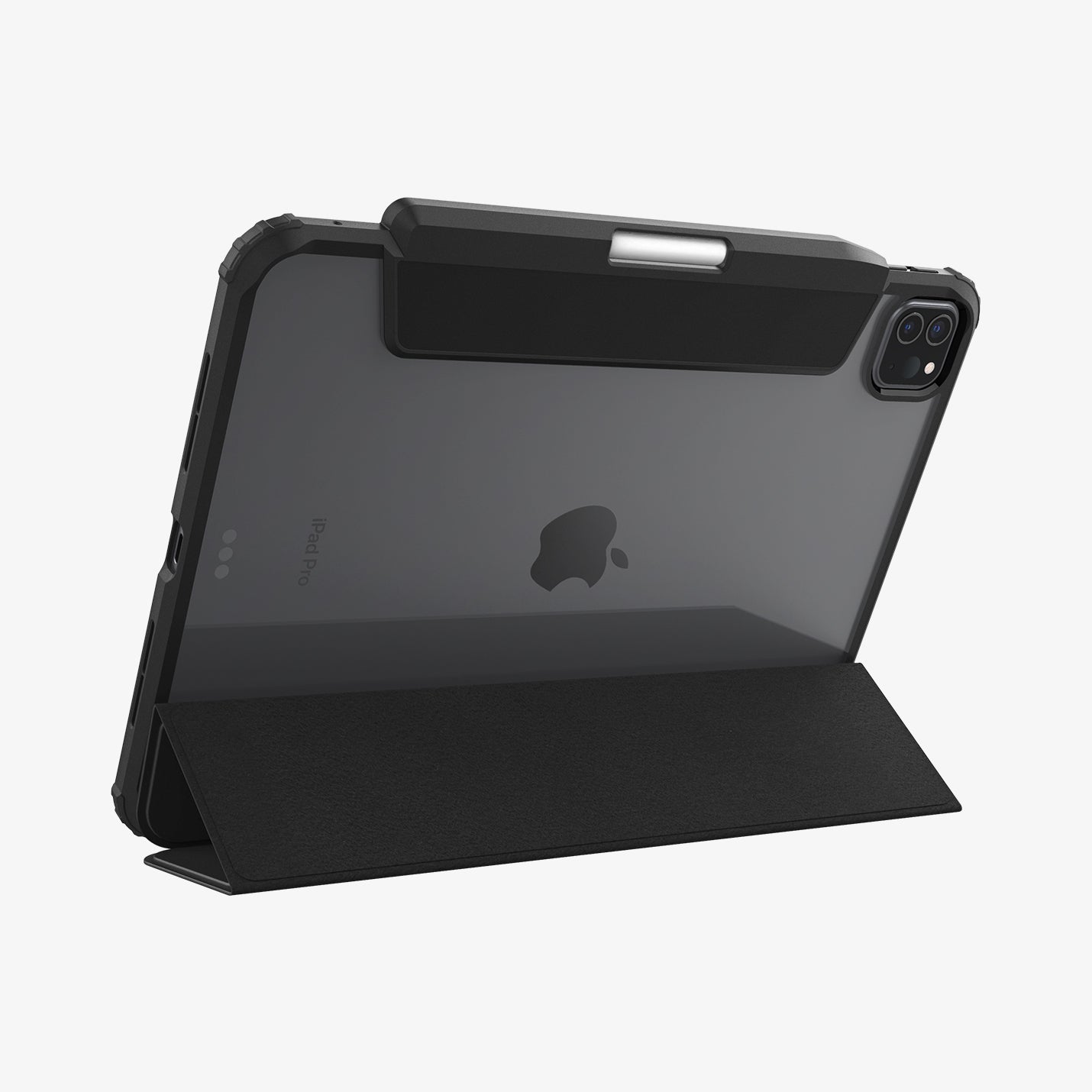 ACS07760 - iPad Pro 11-inch Case Ultra Hybrid Pro in Black showing the back, with front cover folded, propped up behind to serve as a stand