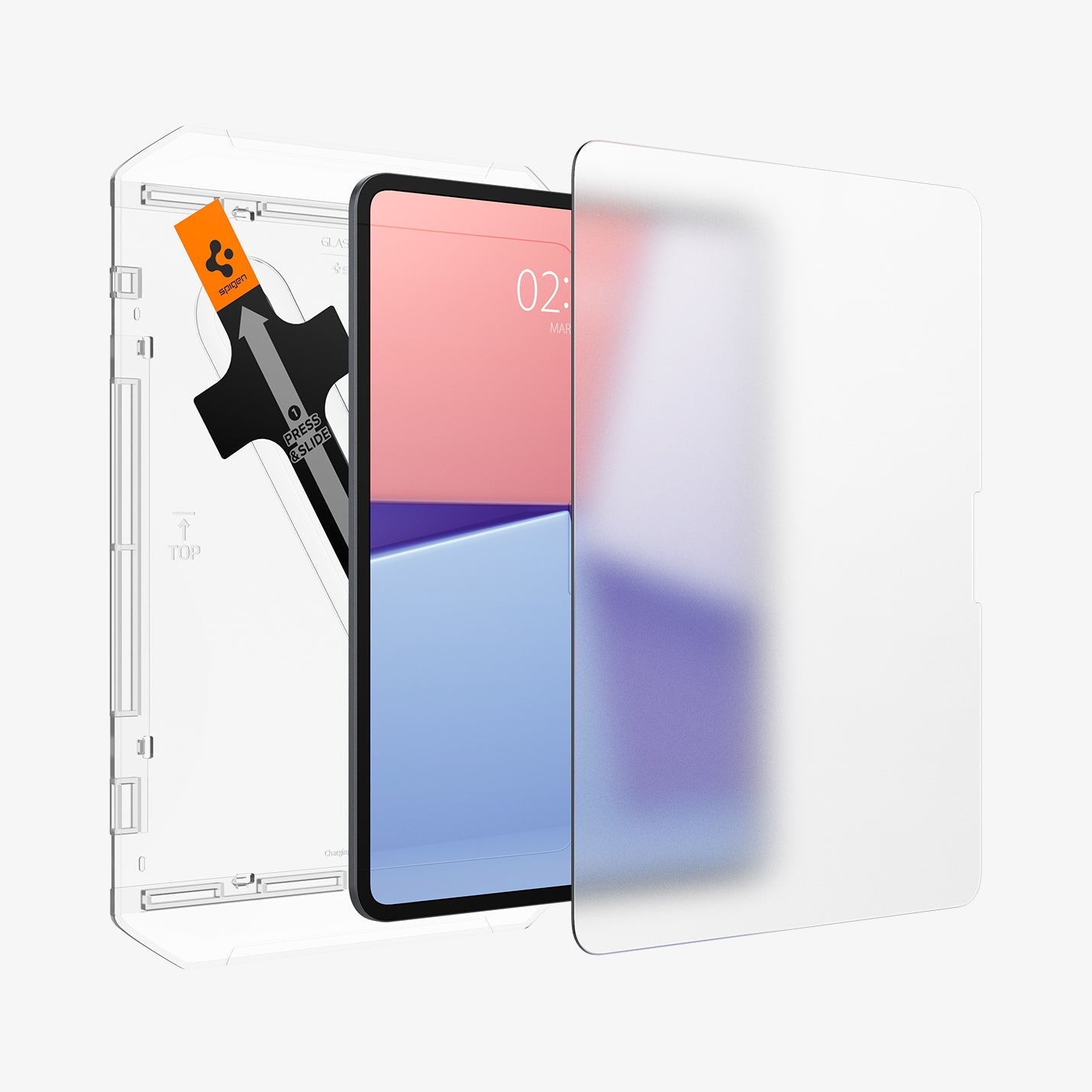 AGL07794 - iPad Pro 12.9-inch Paper Touch EZ Fit in Clear showing the device, screen protector, ez fit tray