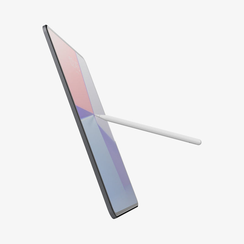 AGL07794 - iPad Pro 12.9-inch Paper Touch EZ Fit in Clear showing the side and partial front with pencil touching screen