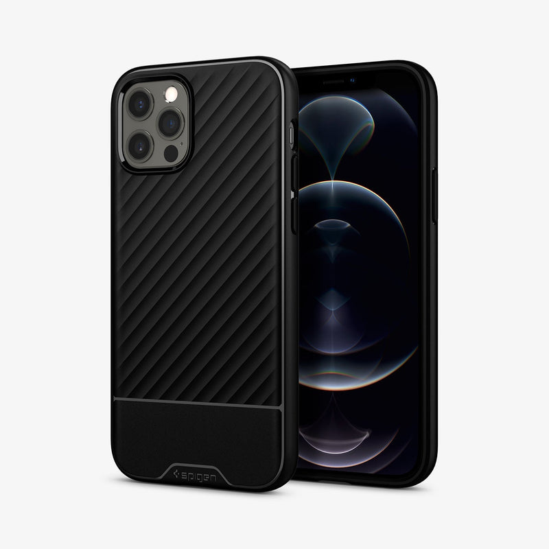 ACS01515 - iPhone 12 / iPhone 12 Pro Case Core Armor in matte black showing the back and front