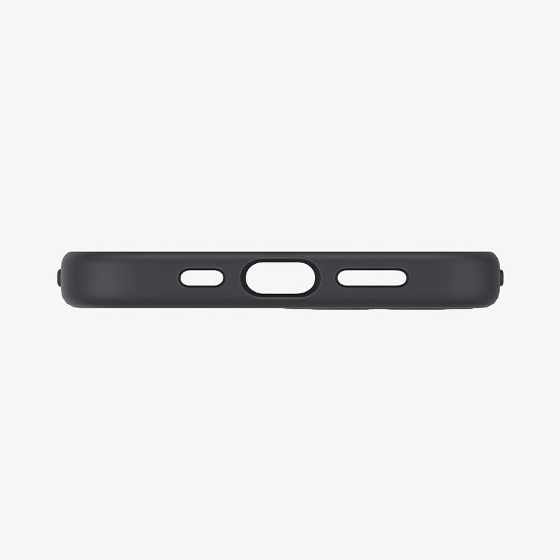 ACS03111 - iPhone 12 / 12 Pro Case Silicone Fit in black showing the bottom with precise cutouts