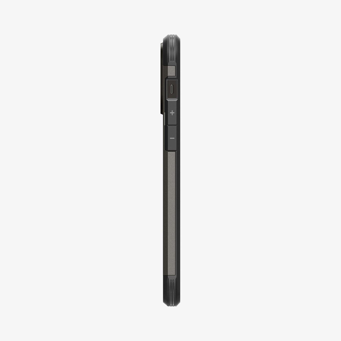 ACS04839 - iPhone 14 Pro Max Case Tough Armor (MagFit) in gunmetal showing the side with volume controls