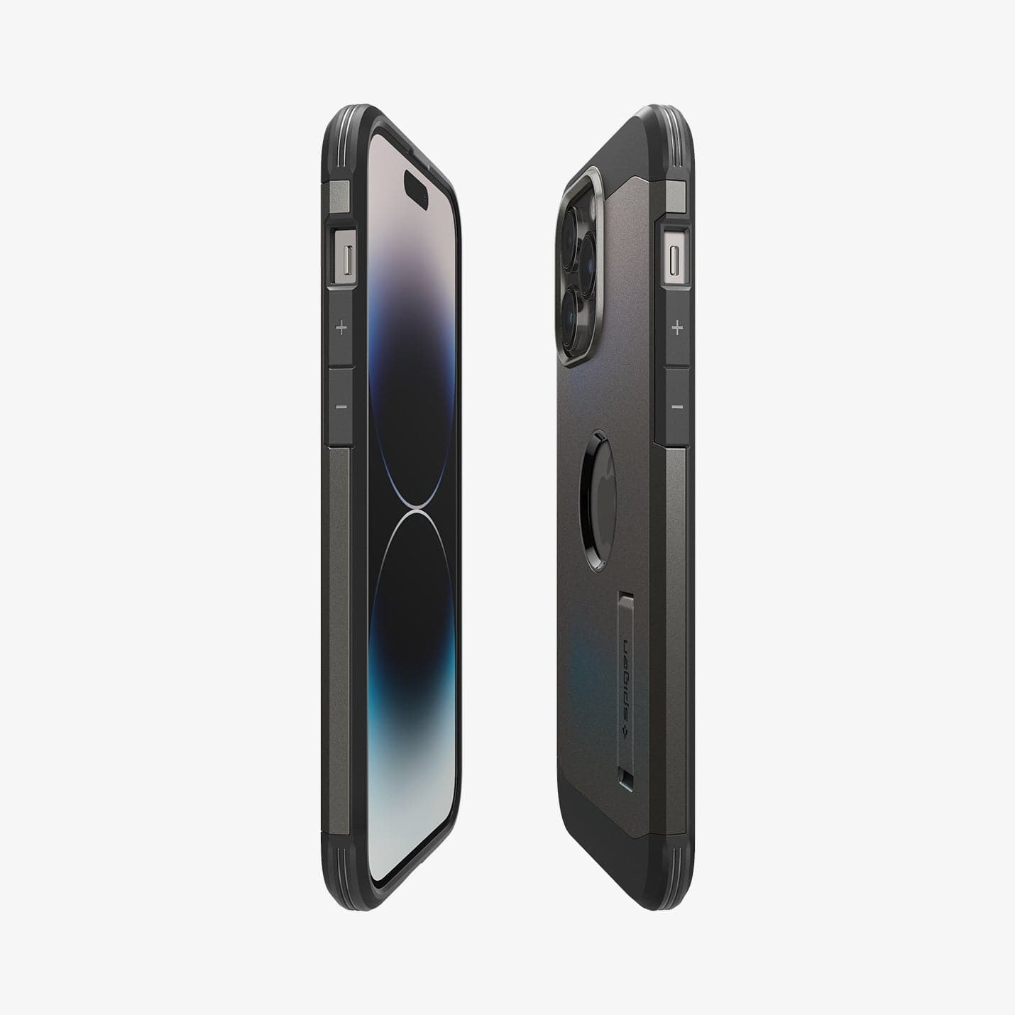 ACS04839 - iPhone 14 Pro Max Case Tough Armor (MagFit) in gunmetal showing the sides, partial back and front
