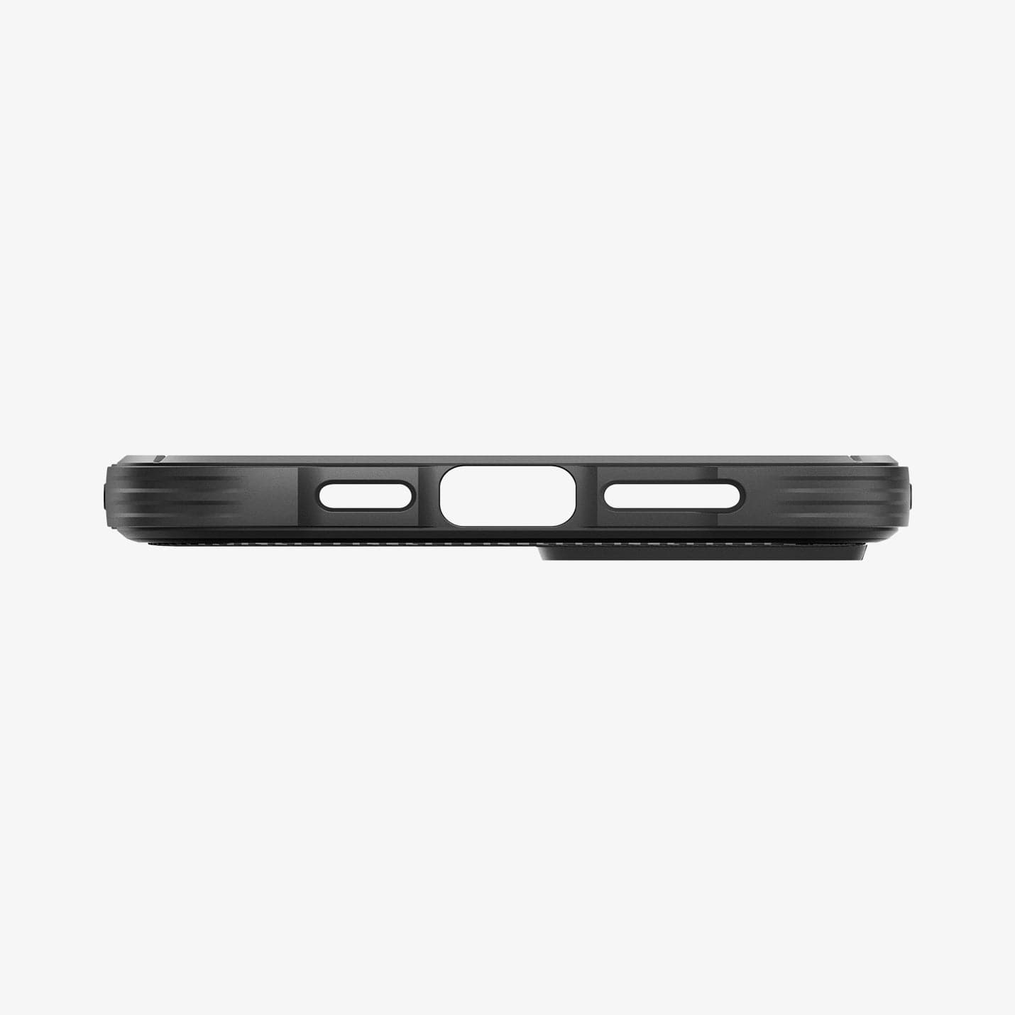 ACS04890 - iPhone 14 Plus Case Rugged Armor (MagFit) in matte black showing the bottom with precise cutouts