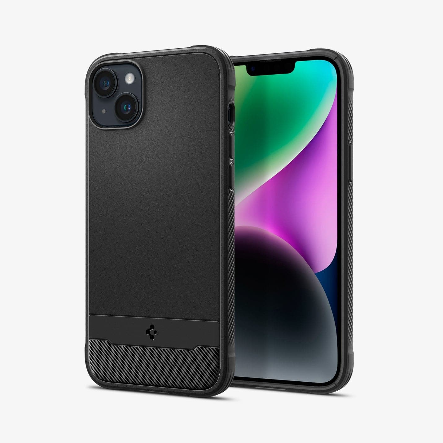 ACS04890 - iPhone 14 Plus Case Rugged Armor (MagFit) in matte black showing the back and front