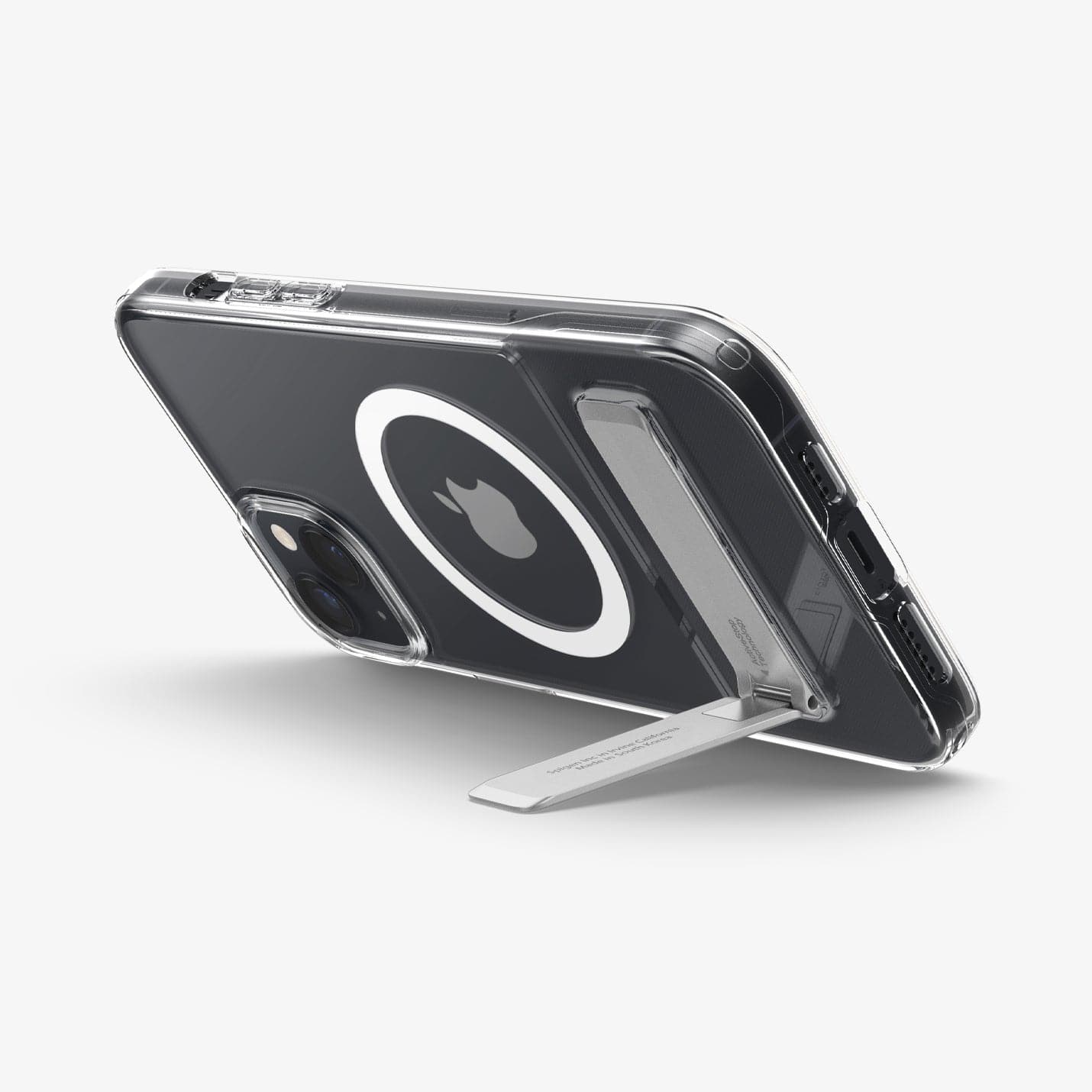 ACS04660 - iPhone 14 Plus Case Slim Armor Essential S (MagFit) in white showing the device being propped up horizontally by built in kickstand