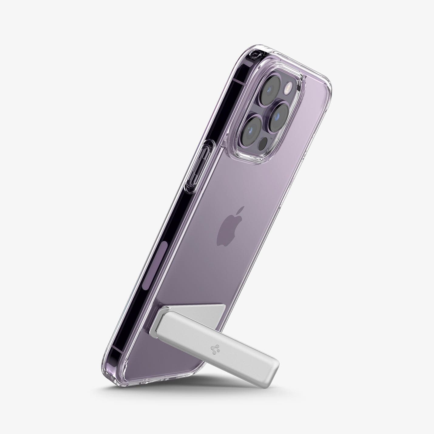 ACS04829 - iPhone 14 Pro Max Case Ultra Hybrid S in crystal clear showing the back with device propped up vertically by built in kickstand