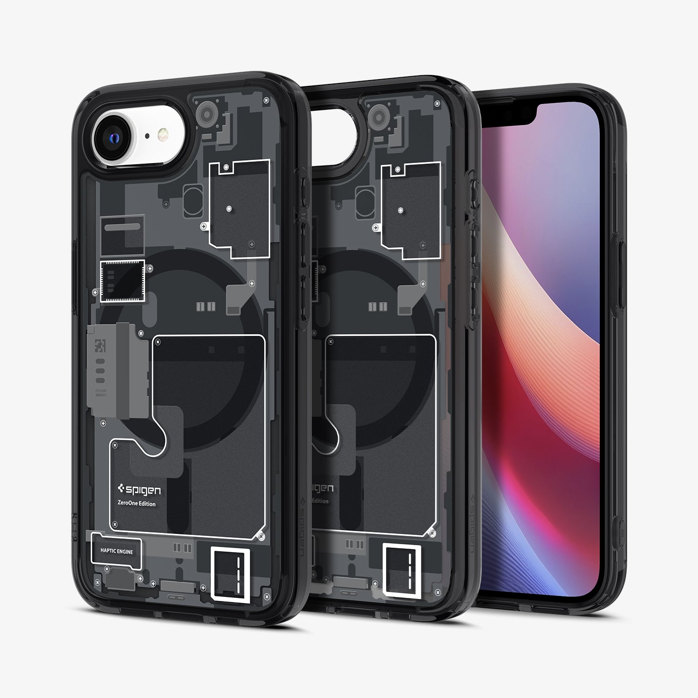 ACS09141 - iPhone 16e Case Ultra Hybrid Zero One (MagFit) in Zero One showing the back, partial inner, partial front and sides