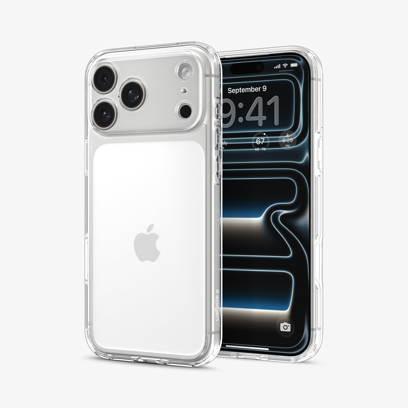ACS10033 - iPhone 17 Pro Max Ultra Hybrid in Crystal Clear showing front and back of the device with case
