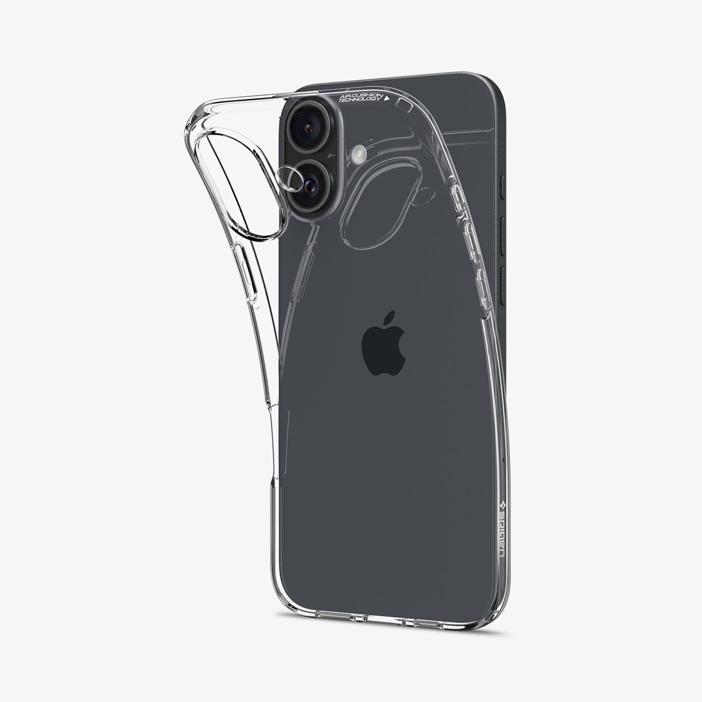 ACS08222 - iPhone 16 Case Liquid Crystal in Crystal Clear showing the back, partial top peeled off 