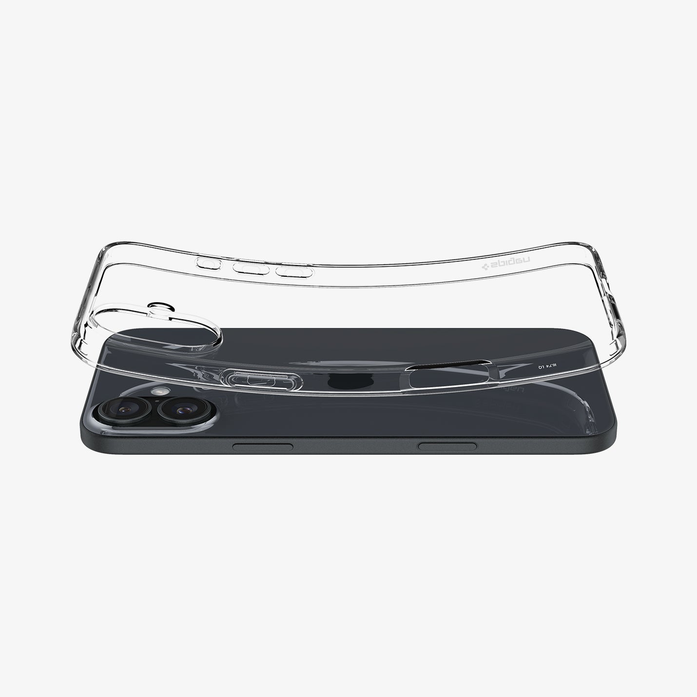 ACS08222 - iPhone 16 Case Liquid Crystal in Crystal Clear showing the back, hovering above the device